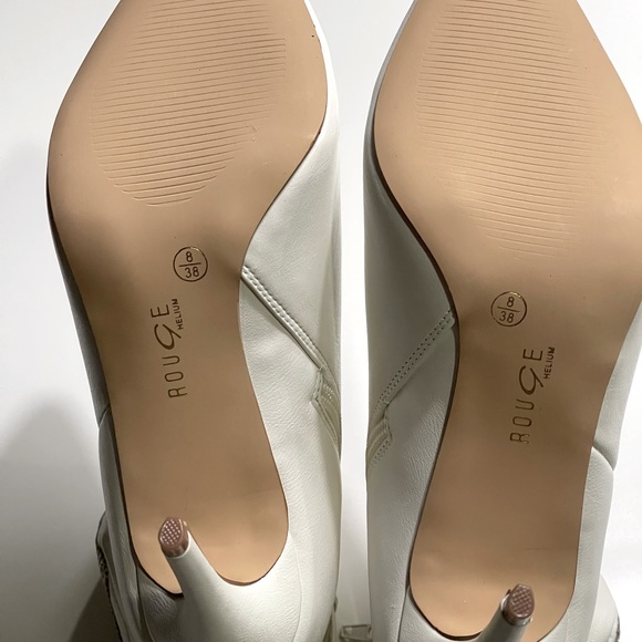 Silver Rhinestone Zip Pouch White Heel Booties - Picture 9 of 11